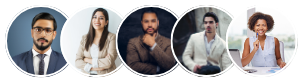 A collage of diverse and happy clients who have partnered with our expert wp developer for their web design projects.